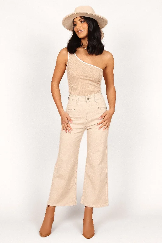 Georgette High Waisted Straight Leg Pants - Beige