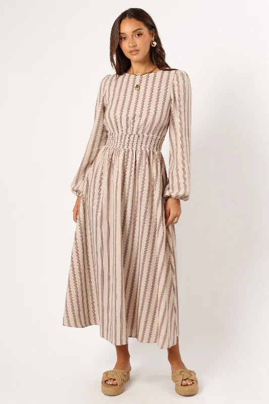 Jimi Long Sleeve Maxi Dress - Brown Stripe