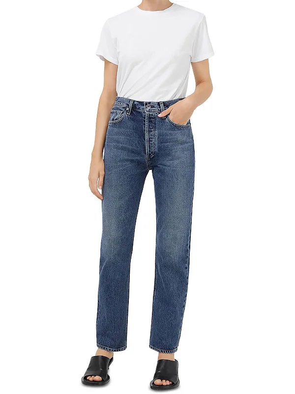 Womens High Rise Medium Wash Straight Leg Jeans