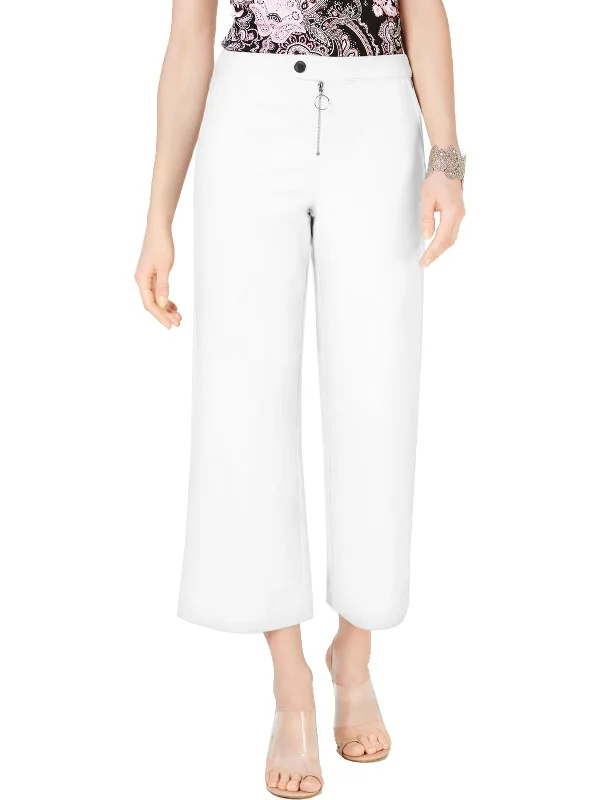 Womens Wide-Leg Mid-Rise Ankle Pants