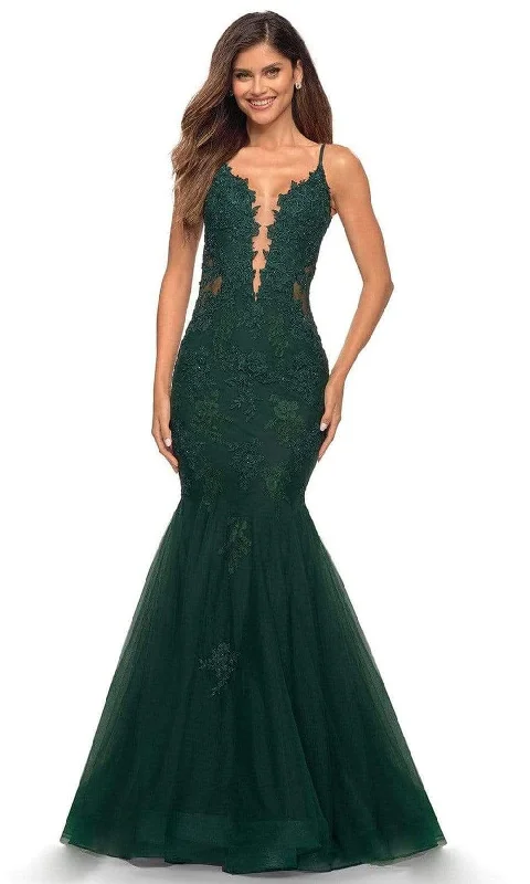 La Femme - 29680 V-Neck Lace Appliqued Gown