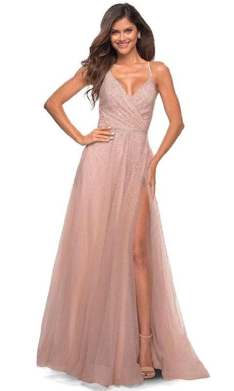 La Femme - 29920 Beaded V Neck A-line Gown