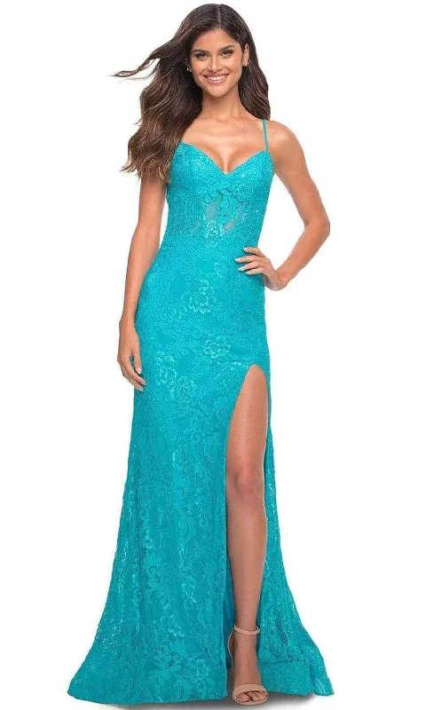 La Femme - 30171 Deep V-Neck Embroidered Gown