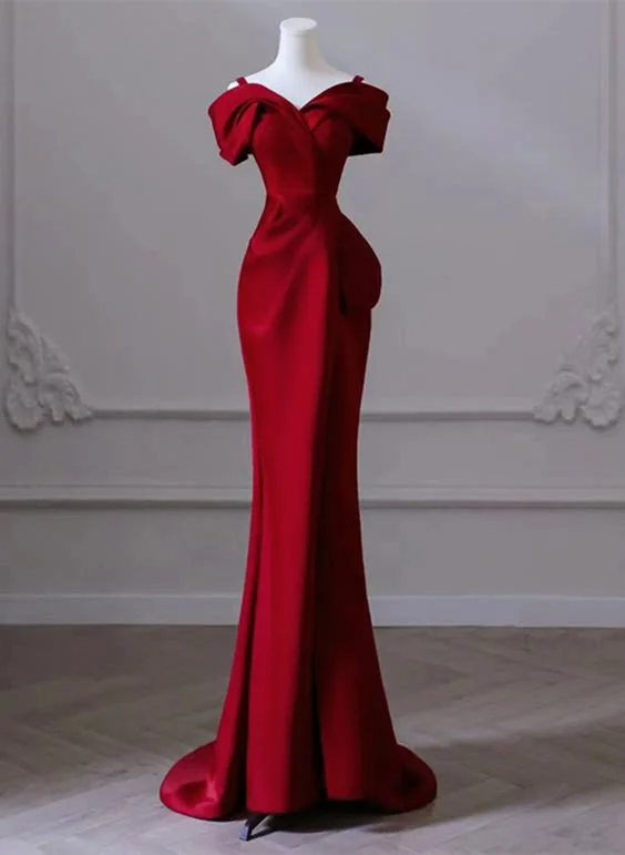 Red Off Shoulder Straps Mermaid Long Prom Dress Evening Gown, DP3608