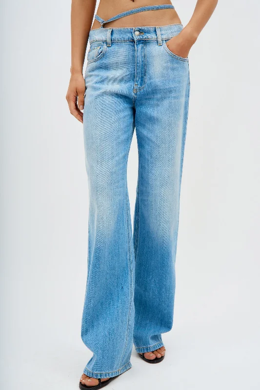 Boyfriend Jeans With Hip Straps Blue