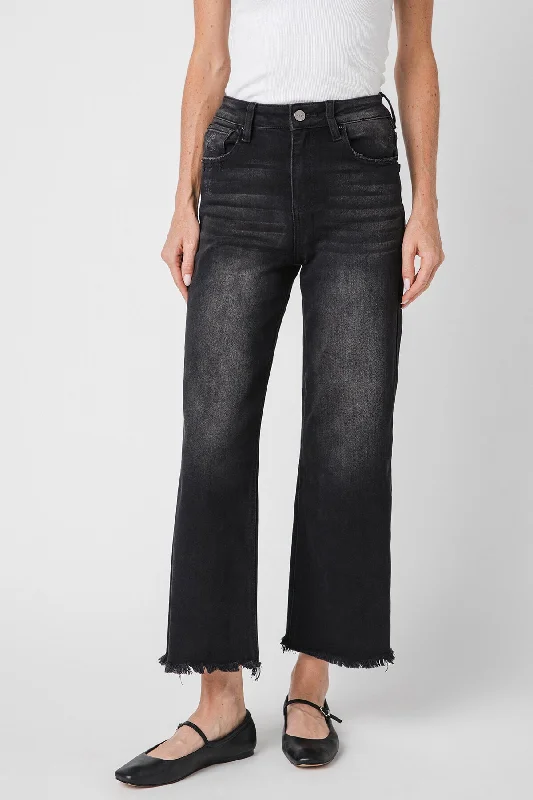 Risen Crop Washed Black Jeans